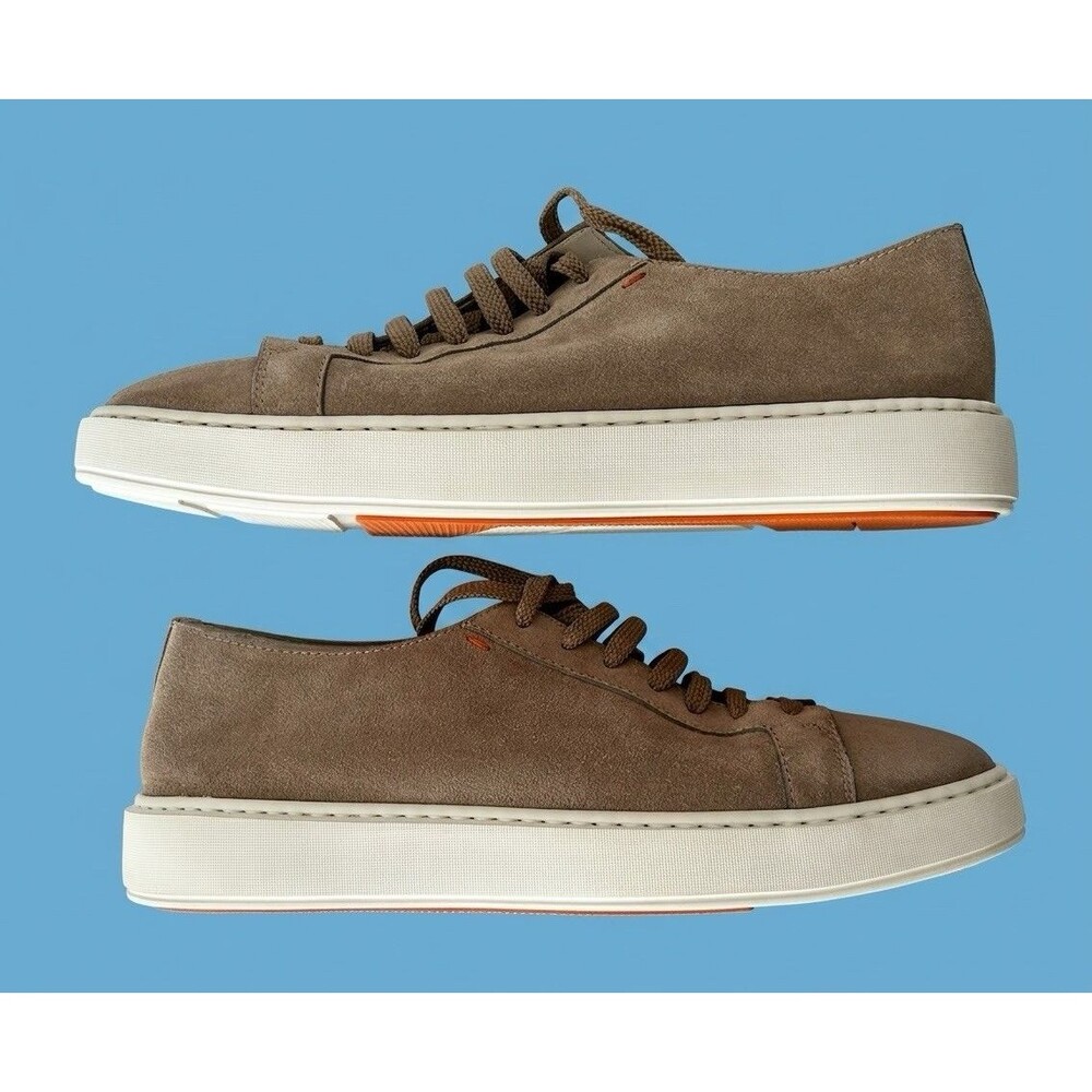 Santoni Men's Brown Suede Low Top Sneakers Shoes UK 9 US 10 Made in Italy